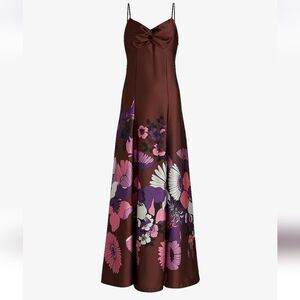Satin Floral Twist Front Maxi Dress - Small